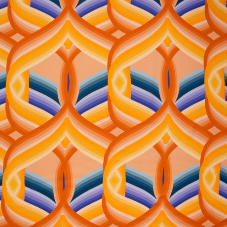 Rayon Challis - Orange, Blue and Purple Abstract Lines - Iris's Message Print - Mood Exclusive Chariot Collection