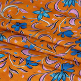 Rayon Challis - Orange and Blue Floral - Apollo's Laurel Print - Mood Exclusive Chariot Collection