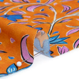 Rayon Challis - Orange and Blue Floral - Apollo's Laurel Print - Mood Exclusive Chariot Collection