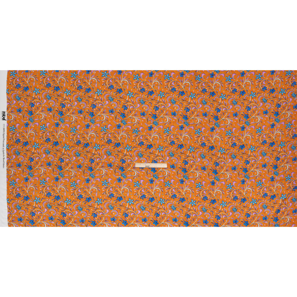 Rayon Challis - Orange and Blue Floral - Apollo's Laurel Print - Mood Exclusive Chariot Collection