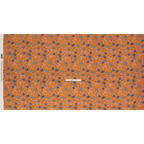Rayon Challis - Orange and Blue Floral - Apollo's Laurel Print - Mood Exclusive Chariot Collection
