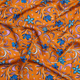 Rayon Challis - Orange and Blue Floral - Apollo's Laurel Print - Mood Exclusive Chariot Collection