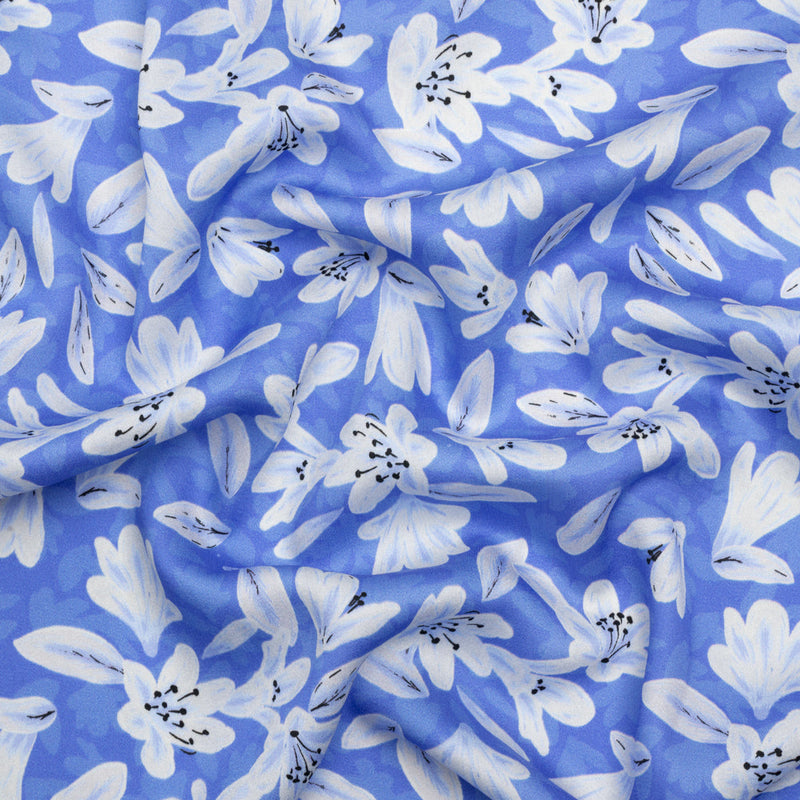 Rayon Challis - Blue Floral - Daybreak Bloom Print - Mood Exclusive Chariot Collection