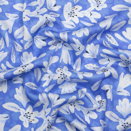 Rayon Challis - Blue Floral - Daybreak Bloom Print - Mood Exclusive Chariot Collection