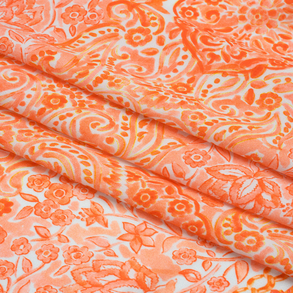 Rayon Challis Panel - Orange Paisley Floral - Sicilian Summer Print - Mood Exclusive Chariot Collection