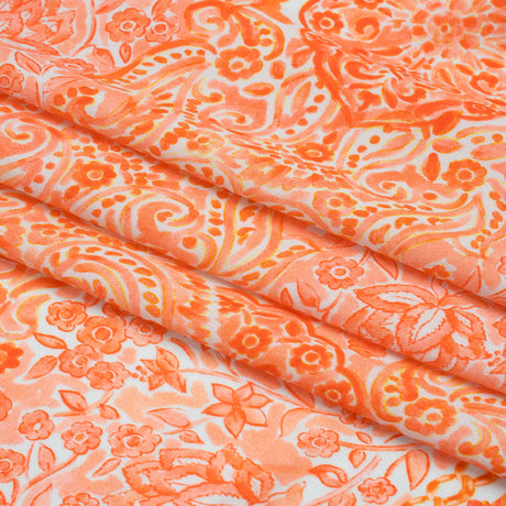 Rayon Challis Panel - Orange Paisley Floral - Sicilian Summer Print - Mood Exclusive Chariot Collection