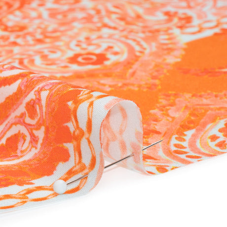 Rayon Challis Panel - Orange Paisley Floral - Sicilian Summer Print - Mood Exclusive Chariot Collection