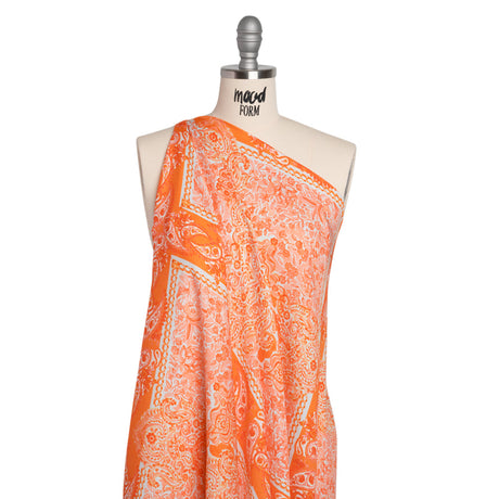 Rayon Challis Panel - Orange Paisley Floral - Sicilian Summer Print - Mood Exclusive Chariot Collection