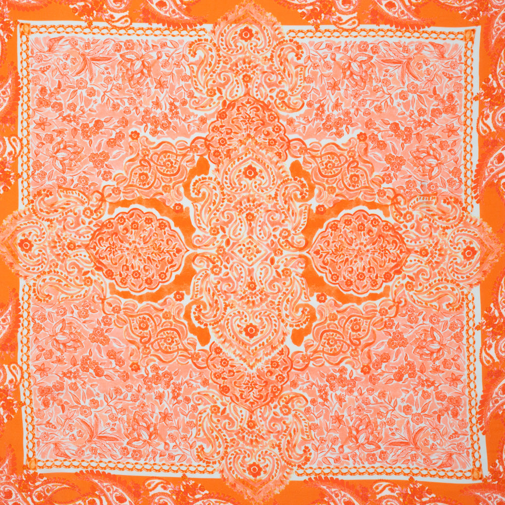 Rayon Challis Panel - Orange Paisley Floral - Sicilian Summer Print - Mood Exclusive Chariot Collection