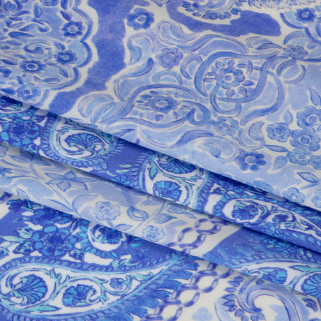 Rayon Challis Panel - Blue Paisley Floral - Sicilian Summer Print - Mood Exclusive Chariot Collection