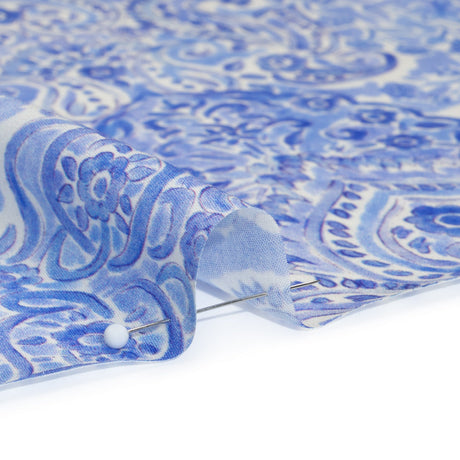Rayon Challis Panel - Blue Paisley Floral - Sicilian Summer Print - Mood Exclusive Chariot Collection