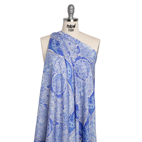 Rayon Challis Panel - Blue Paisley Floral - Sicilian Summer Print - Mood Exclusive Chariot Collection