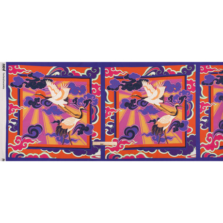 Stretch Cotton Sateen Panel - Purple and Orange Cranes and Clouds - Sunrise Flight Print - Mood Exclusive Chariot Collection
