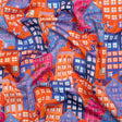 Stretch Cotton Sateen - Purple, Orange and Blue Houses - Sunlit City Print - Mood Exclusive Chariot Collection