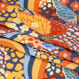 Stretch Cotton Sateen - Orange and Blue Butterflies and Doodles - Sunbeam Garden Print - Mood Exclusive Chariot Collection