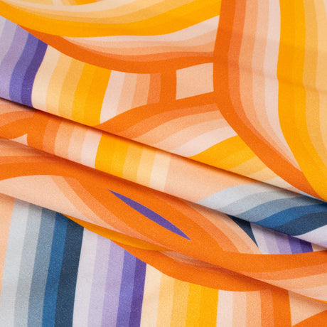 Stretch Cotton Sateen - Orange, Blue and Purple Abstract Lines - Iris's Message Print - Mood Exclusive Chariot Collection