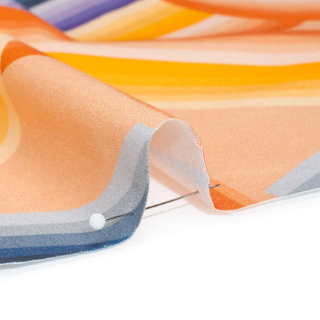 Stretch Cotton Sateen - Orange, Blue and Purple Abstract Lines - Iris's Message Print - Mood Exclusive Chariot Collection