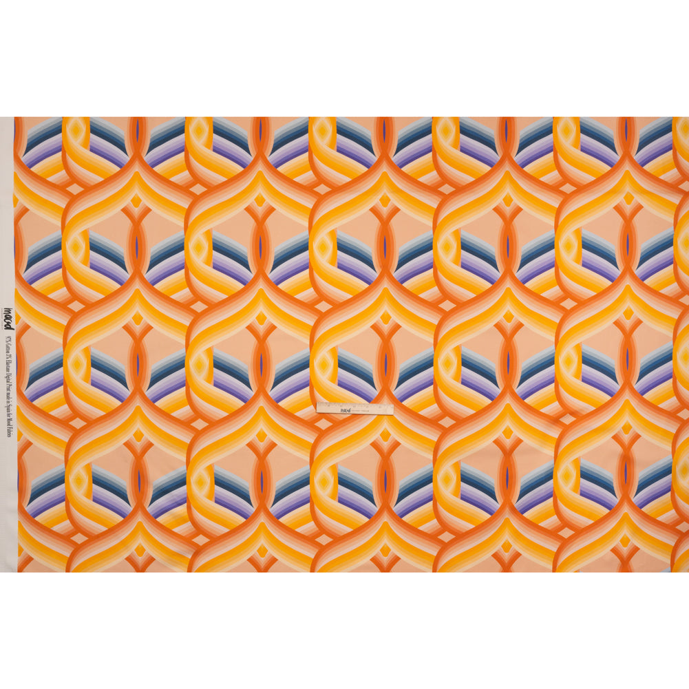 Stretch Cotton Sateen - Orange, Blue and Purple Abstract Lines - Iris's Message Print - Mood Exclusive Chariot Collection