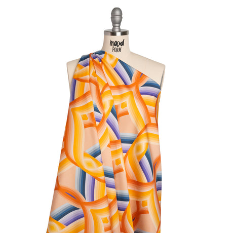 Stretch Cotton Sateen - Orange, Blue and Purple Abstract Lines - Iris's Message Print - Mood Exclusive Chariot Collection