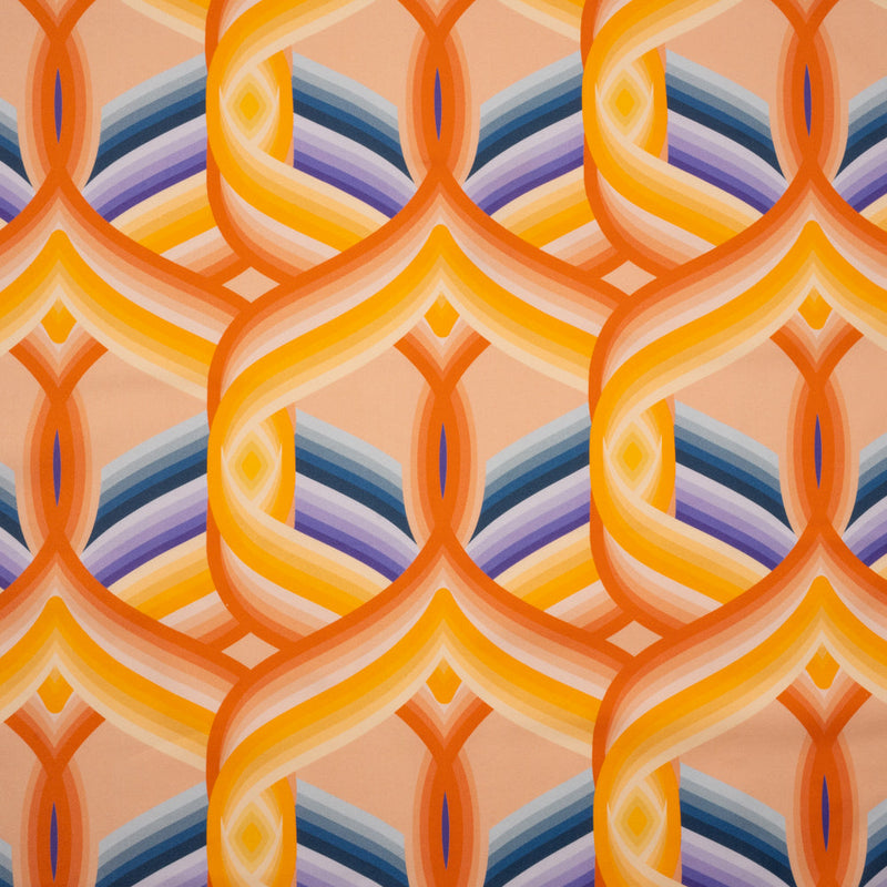 Stretch Cotton Sateen - Orange, Blue and Purple Abstract Lines - Iris's Message Print - Mood Exclusive Chariot Collection