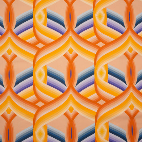 Stretch Cotton Sateen - Orange, Blue and Purple Abstract Lines - Iris's Message Print - Mood Exclusive Chariot Collection