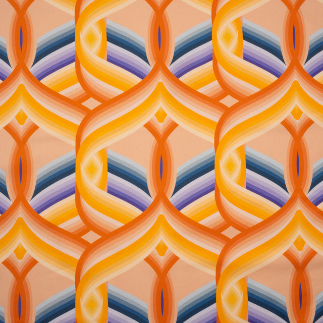 Stretch Cotton Sateen - Orange, Blue and Purple Abstract Lines - Iris's Message Print - Mood Exclusive Chariot Collection