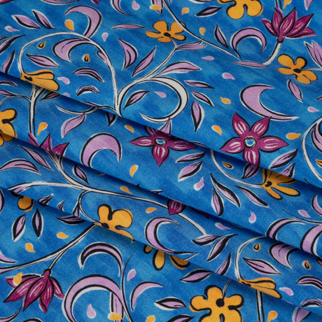 Stretch Cotton Sateen - Blue and Yellow Floral - Apollo's Laurel Print - Mood Exclusive Chariot Collection