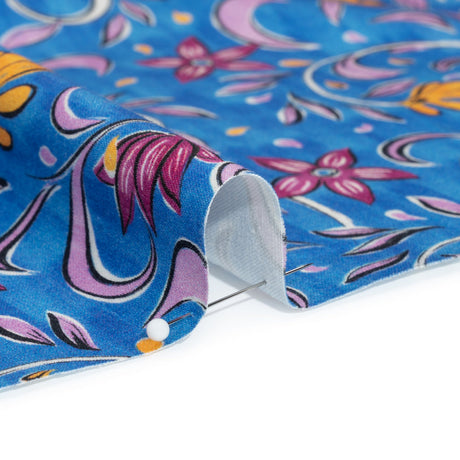 Stretch Cotton Sateen - Blue and Yellow Floral - Apollo's Laurel Print - Mood Exclusive Chariot Collection