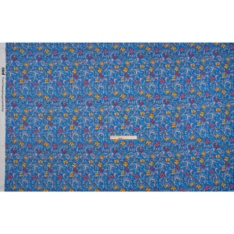 Stretch Cotton Sateen - Blue and Yellow Floral - Apollo's Laurel Print - Mood Exclusive Chariot Collection