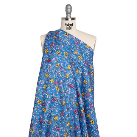 Stretch Cotton Sateen - Blue and Yellow Floral - Apollo's Laurel Print - Mood Exclusive Chariot Collection