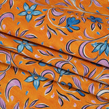 Stretch Cotton Sateen - Orange and Blue Floral - Apollo's Laurel Print - Mood Exclusive Chariot Collection