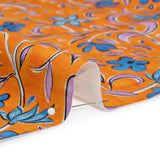 Stretch Cotton Sateen - Orange and Blue Floral - Apollo's Laurel Print - Mood Exclusive Chariot Collection