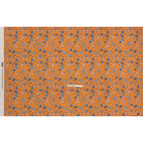 Stretch Cotton Sateen - Orange and Blue Floral - Apollo's Laurel Print - Mood Exclusive Chariot Collection