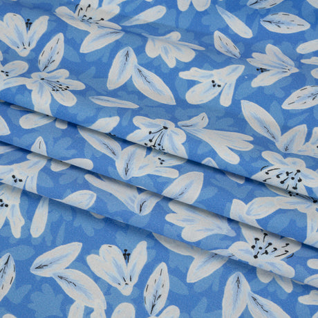Stretch Cotton Sateen - Blue Floral - Daybreak Bloom Print - Mood Exclusive Chariot Collection