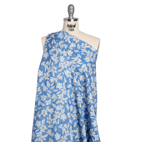 Stretch Cotton Sateen - Blue Floral - Daybreak Bloom Print - Mood Exclusive Chariot Collection