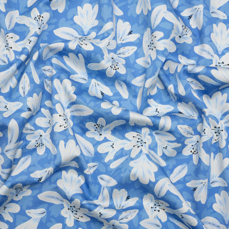 Stretch Cotton Sateen - Blue Floral - Daybreak Bloom Print - Mood Exclusive Chariot Collection