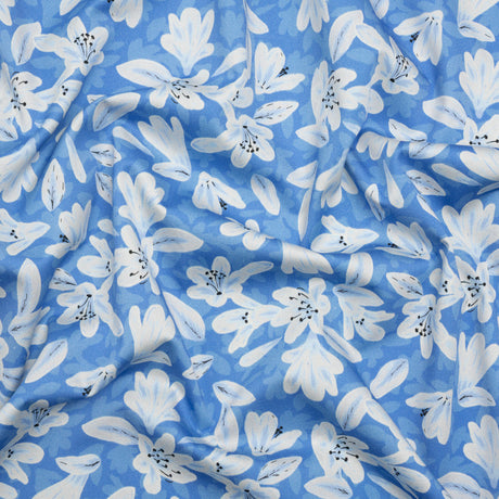 Stretch Cotton Sateen - Blue Floral - Daybreak Bloom Print - Mood Exclusive Chariot Collection