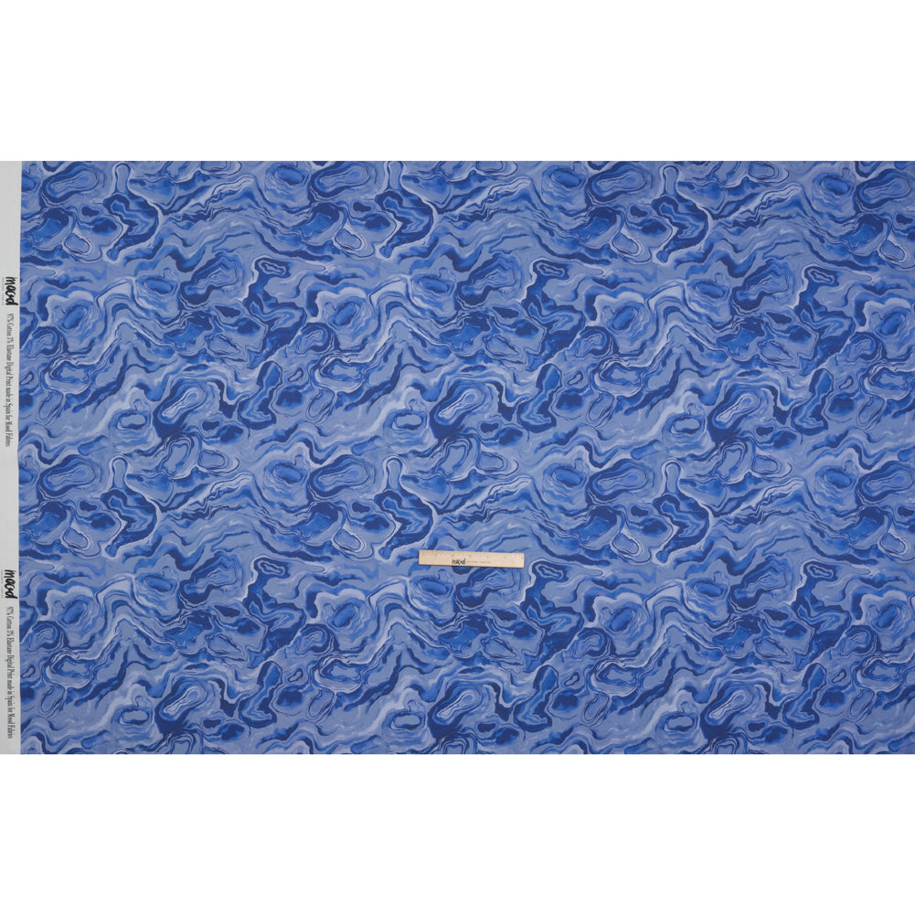 Stretch Cotton Sateen - Blue Abstract - Skyscape Print - Mood Exclusive Chariot Collection