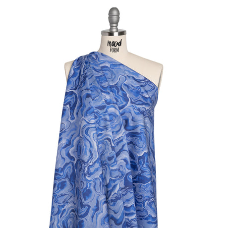 Stretch Cotton Sateen - Blue Abstract - Skyscape Print - Mood Exclusive Chariot Collection