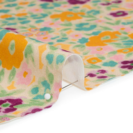 Stretch Cotton Sateen - Yellow and Plum Floral - Midsummer Meadow Print - Mood Exclusive Chariot Collection