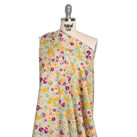 Stretch Cotton Sateen - Yellow and Plum Floral - Midsummer Meadow Print - Mood Exclusive Chariot Collection