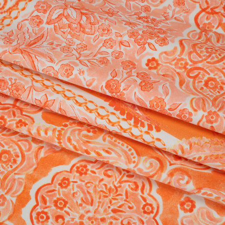 Stretch Cotton Sateen Panel - Orange Paisley Floral - Sicilian Summer Print - Mood Exclusive Chariot Collection