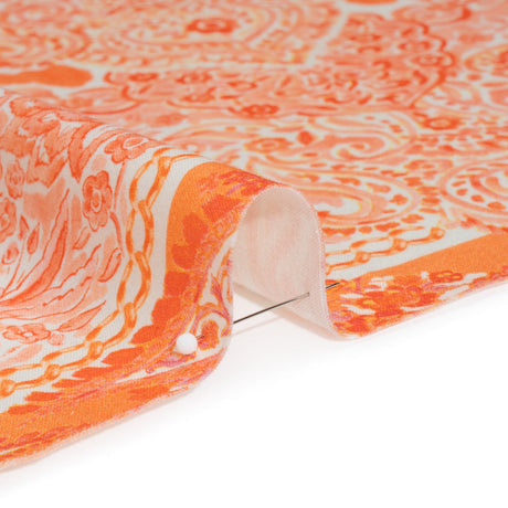 Stretch Cotton Sateen Panel - Orange Paisley Floral - Sicilian Summer Print - Mood Exclusive Chariot Collection