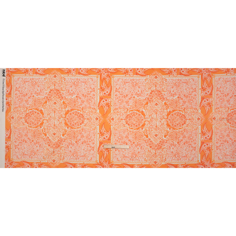 Stretch Cotton Sateen Panel - Orange Paisley Floral - Sicilian Summer Print - Mood Exclusive Chariot Collection