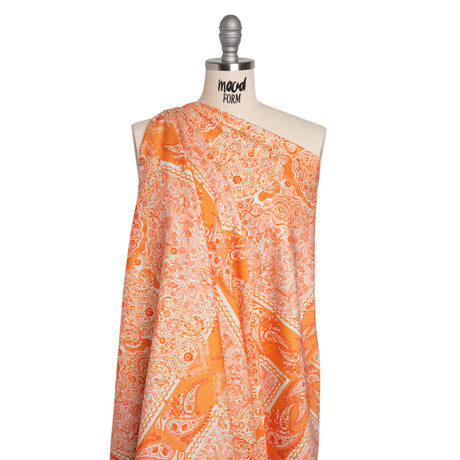 Stretch Cotton Sateen Panel - Orange Paisley Floral - Sicilian Summer Print - Mood Exclusive Chariot Collection
