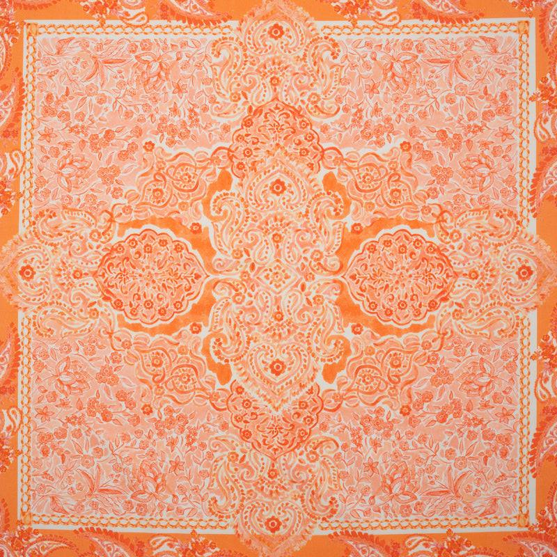 Stretch Cotton Sateen Panel - Orange Paisley Floral - Sicilian Summer Print - Mood Exclusive Chariot Collection