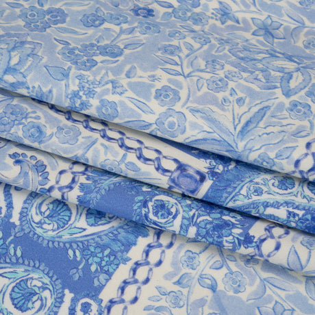 Stretch Cotton Sateen Panel - Blue Paisley Floral - Sicilian Summer Print - Mood Exclusive Chariot Collection