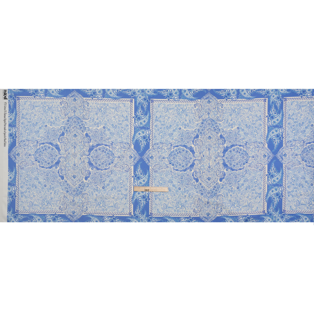 Stretch Cotton Sateen Panel - Blue Paisley Floral - Sicilian Summer Print - Mood Exclusive Chariot Collection