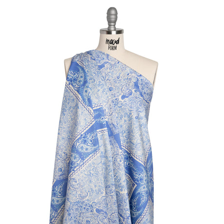 Stretch Cotton Sateen Panel - Blue Paisley Floral - Sicilian Summer Print - Mood Exclusive Chariot Collection