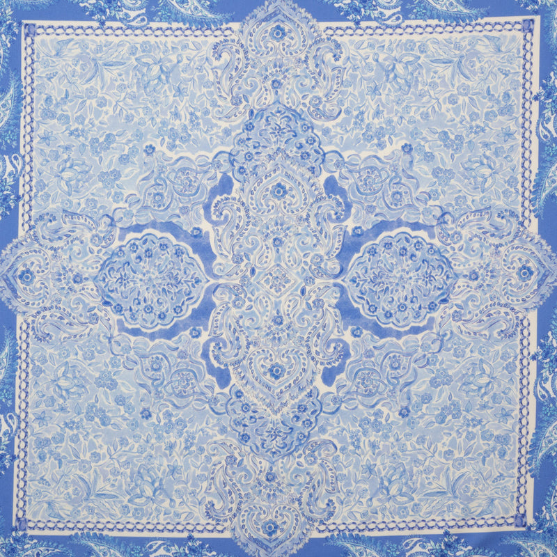 Stretch Cotton Sateen Panel - Blue Paisley Floral - Sicilian Summer Print - Mood Exclusive Chariot Collection